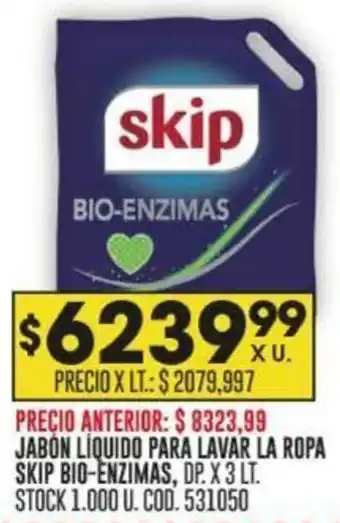 Coto JABÓN LÍQUIDO PARA LAVAR LA ROPA SKIP BIO-ENZIMAS, DP. X 3LT oferta