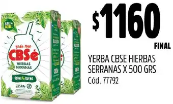 Supermercados Yaguar YERBA CBSE HIERBAS SERRANAS X 500GR oferta