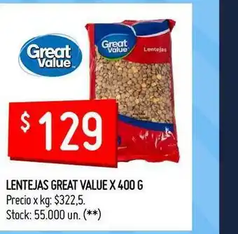 Walmart Lentejas Great Value 400g oferta