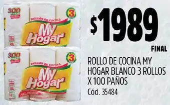 Supermercados Yaguar ROLLO DE COCINA MY HOGAR BLANCO 3 ROLLOS X 100 PAÑOS oferta