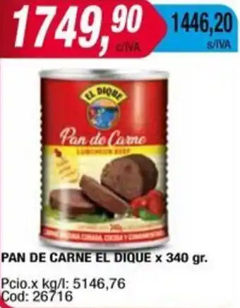 Maxiconsumo PAN DE CARNE EL DIQUE x 340gr oferta