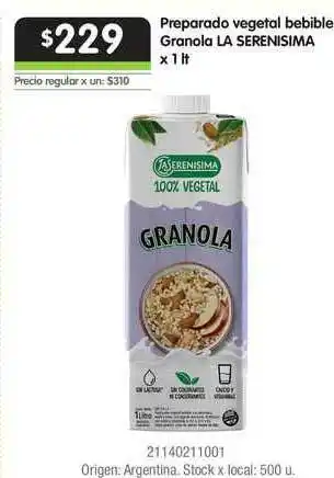 Jumbo Preparado Vegetal Bebida Granola La Serenisima x 1lt oferta