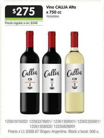 Vino Callia Alta 750cc