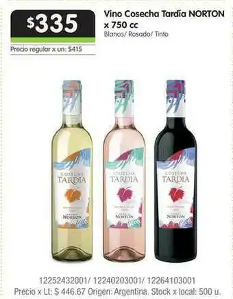 Jumbo Vino Cosecha Tardía Norton x 750cc oferta