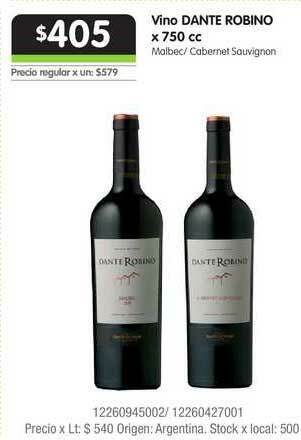 Jumbo Vino Dante Robino 750cc oferta