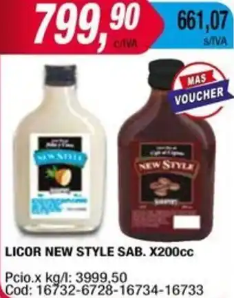 Maxiconsumo LICOR NEW STYLE SAB. x 200cc oferta