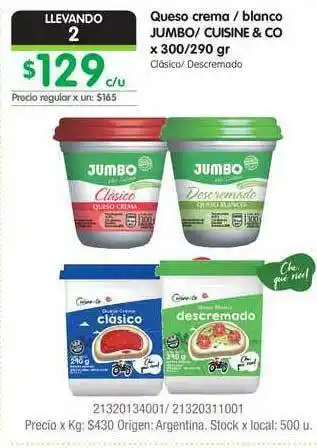 Jumbo Queso Crema Blanco Jumbo Cuisine & Co x 300/290gr oferta