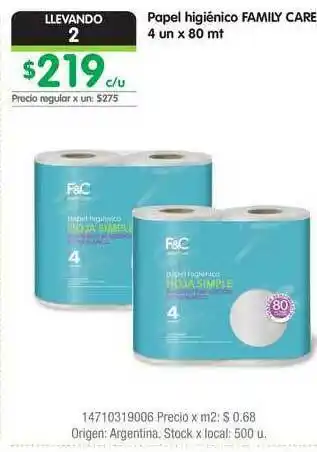 Jumbo Papel Higiénico Family Care 4un 80m oferta