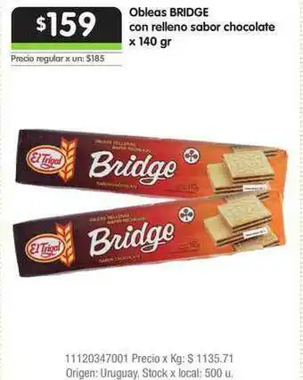 Jumbo Obleas Bridge Con Relleno Sabor Chocolate x 140gr oferta