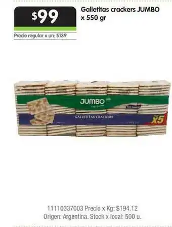Galletitas Crackers Jumbo x 550gr
