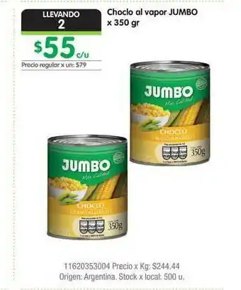 Jumbo Choclo Al Vapor Jumbo x 350gr oferta