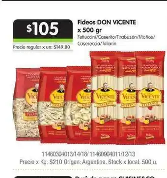 Jumbo Fideos Don Vincente x 500gr oferta