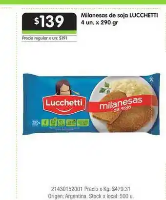 Jumbo Milanesas De Soja Lucchetti x 4u x 290gr oferta