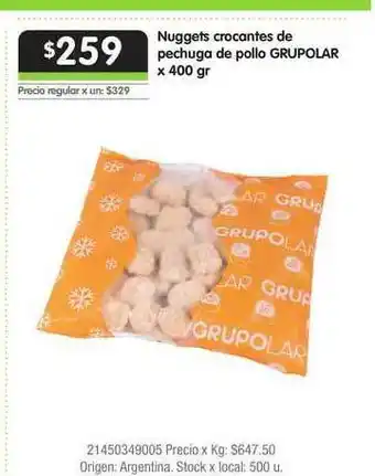 Jumbo Nuggets Crocantes De Pechuga De Pollo Grupolar x 400gr oferta