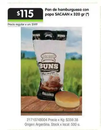 Jumbo Pan De Hamburguesa Con Papas Sacaan x 320gr oferta
