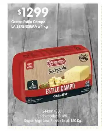Jumbo Queso Estillo Campo La Serenisima x 1lg oferta