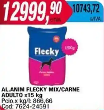 Maxiconsumo AL.ANIM FLECKY MIX/CARNE ADULTO x 15kg oferta