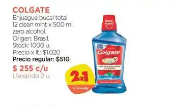 Farmacity Colgate Enjuague Bucal Total 12 Clean Mint x 500ml oferta