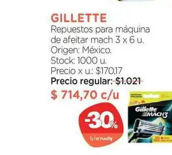 Farmacity Gillette Repuestos Para Máquina De Afeitar Mach 3 oferta
