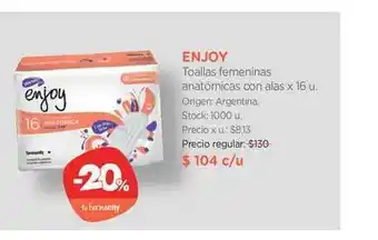 Farmacity Enjoy Toallas Femeninas Anatómicas Con Alas oferta