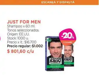 Farmacity Just For Men Shampoo x 60ml oferta