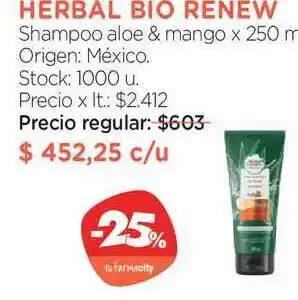 Farmacity Herbal Bio Renew Shampoo Aloe & Mango x 250ml oferta
