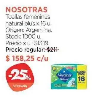 Farmacity Nosotras Toallas Femeninas Natural Plus x 16u oferta