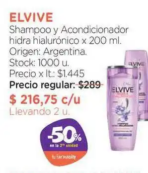 Farmacity Elvive Shampoo Y Acondicionador Hidra Hialurónico -50% En La 2da Unidad x 200ml oferta