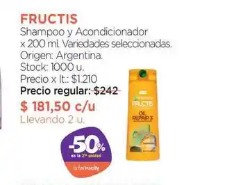 Farmacity Fructis Shampoo Y Acondicionador x 200ml oferta