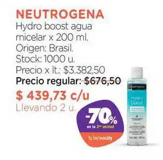 Farmacity Neutrogena Hydro Boost Agua Micelar -70% En La 2da Unidad oferta