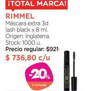 Farmacity Rimmel Máscara Extra 3d Lash Black x 8ml oferta