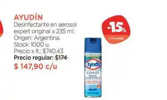 Farmacity Ayudín Desifectante En Aerosol Expert Original x 235ml oferta