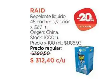 Farmacity Raid Repelente Líquido 45 Noches D Acción x 329ml oferta