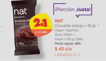 Farmacity Nat Chocolate Amargo x 30gr oferta