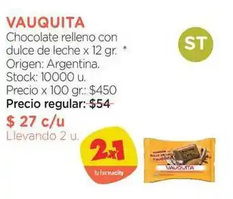 Farmacity Vauquita Chocolate Relleno Con Dulce De Leche x 12gr oferta
