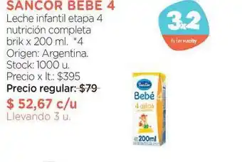 Farmacity Sancor Bebe 4 Leche Infantil Etapa 4 Nutrición Completa x 200ml oferta
