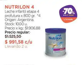 Farmacity Nutrilon 4 Leche Infantil Etapa 4 Profutura -70% En La 2da Unidad x 800gr oferta