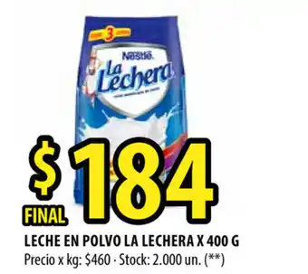 Punto Mayorista La Lechera Leche en Polvo x 400g oferta