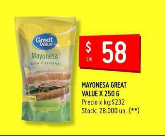 Changomas Mayonesa Great Value x 250g oferta