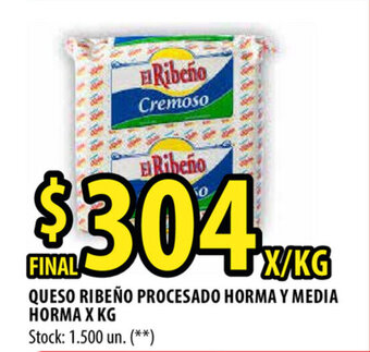 Punto Mayorista El Ribeño Queso Procesado Horma y Media Horma x kg oferta
