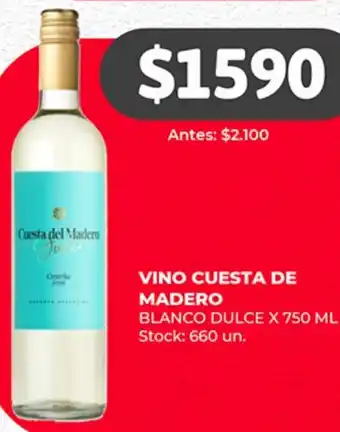 Supermercados Tadicor VINO CUESTA DE MADERO BLANCO DULCE X 750ML oferta