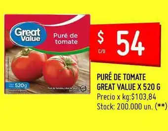 Changomas Puré De Tomate Great Value x 520gr oferta
