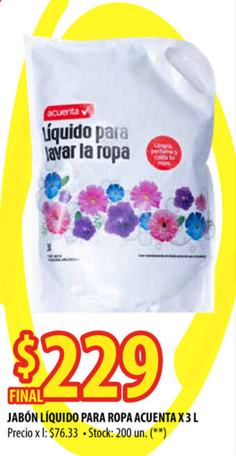 Punto Mayorista Acuenta Jabón Líquido para Ropa x 3L oferta