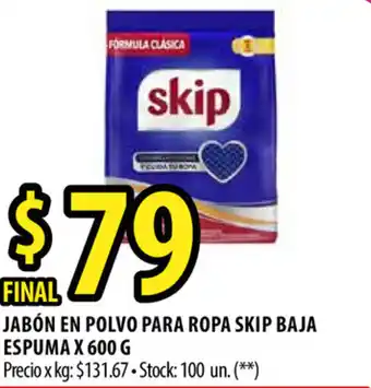 Punto Mayorista Skip Baja Espuma Jabón en Polvo para Ropa x 600g oferta