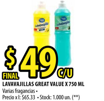Punto Mayorista Great Value Lavavajillas x 750ml oferta