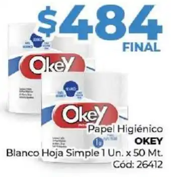 Diarco Papel Higiénico OKEY Blanco Hoja Simple 1un x 50mt oferta