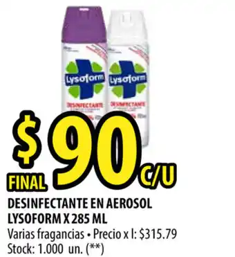 Punto Mayorista Lysoform Desinfectante en Aerosol x 285ml oferta