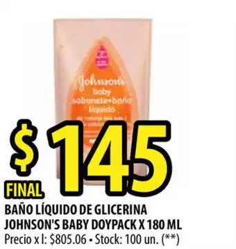 Punto Mayorista Johnson's Baby Baño Líquido de Glicerina Doypack x 180ml oferta