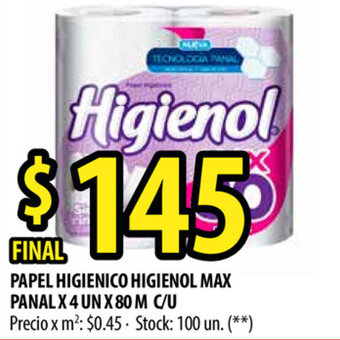 Punto Mayorista Higienol Max Panal Papel Higienico x 4un x 80m c/u oferta