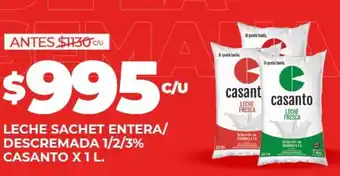 Supermercados DIA LECHE SACHET ENTERA/ DESCREMADA 1/2/3% CASANTO X 1L oferta